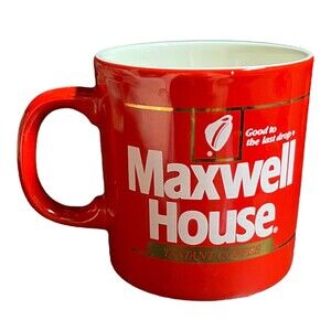 VTG 80s Maxwell House Instant Coffee Mug 10 oz. Tea Cup Red Gold Logo Promo Ad